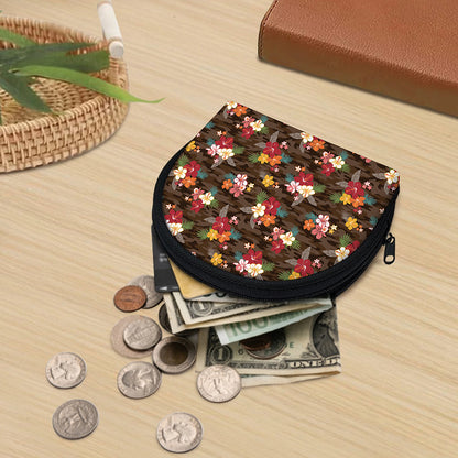 Brown Camo Hibiscus Flower Print Coin Purse