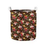Brown Camo Hibiscus Flower Print Collapsible Laundry Basket