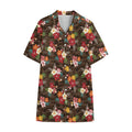 Brown Camo Hibiscus Flower Print Cotton Hawaiian Shirt