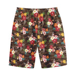 Brown Camo Hibiscus Flower Print Cotton Shorts