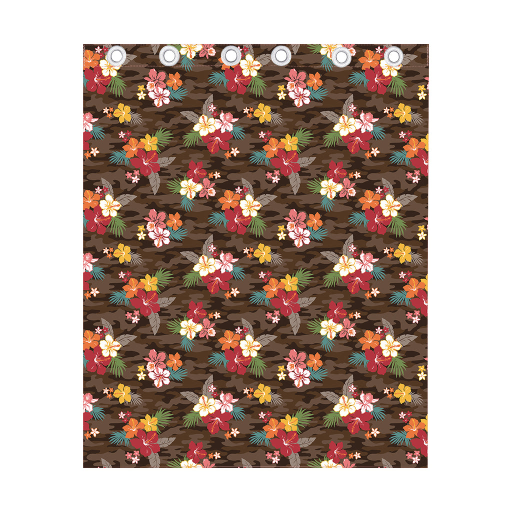 Brown Camo Hibiscus Flower Print Curtain