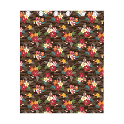 Brown Camo Hibiscus Flower Print Curtain