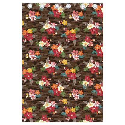 Brown Camo Hibiscus Flower Print Curtain