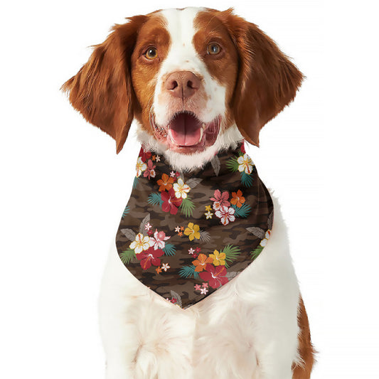 Brown Camo Hibiscus Flower Print Dog Bandana