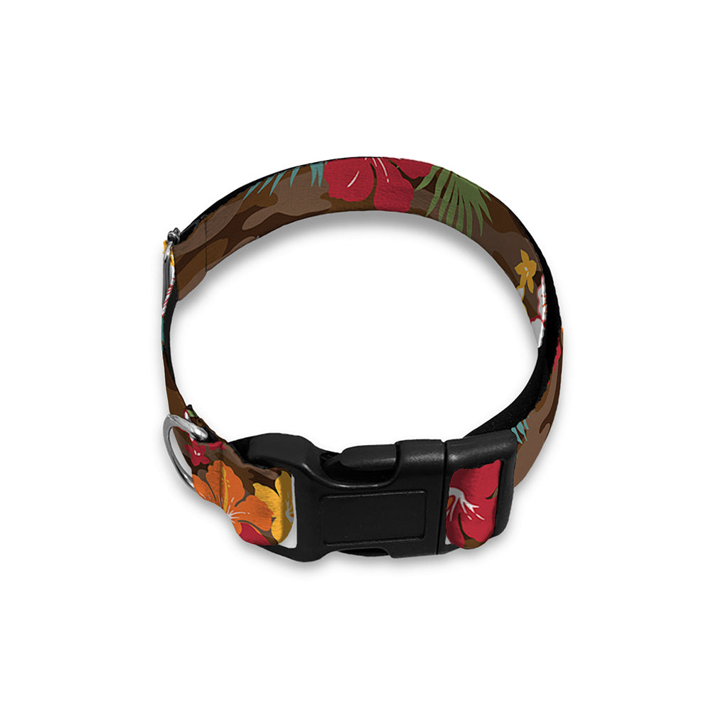 Brown Camo Hibiscus Flower Print Dog Collar