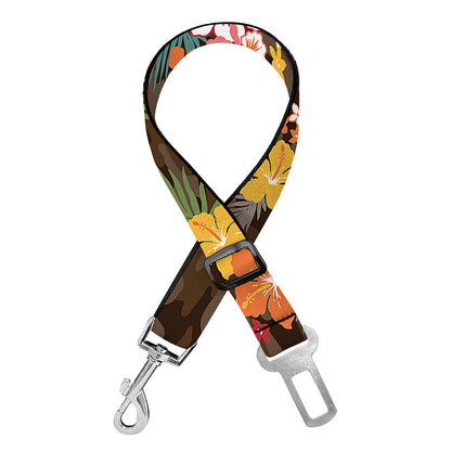 Brown Camo Hibiscus Flower Print Dog Seat Belt