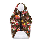 Brown Camo Hibiscus Flower Print Dog Zip Up Hoodie