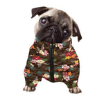 Brown Camo Hibiscus Flower Print Dog Zip Up Jacket