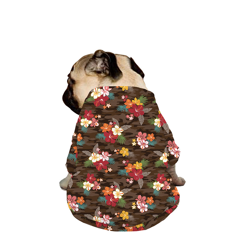 Brown Camo Hibiscus Flower Print Dog Zip Up Jacket