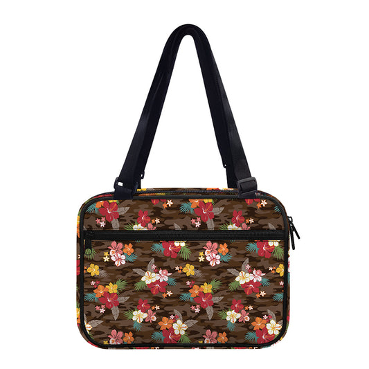 Brown Camo Hibiscus Flower Print Double Strap Bible Bag
