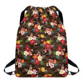 Brown Camo Hibiscus Flower Print Drawstring Backpack