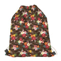 Brown Camo Hibiscus Flower Print Drawstring Bag