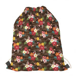 Brown Camo Hibiscus Flower Print Drawstring Bag