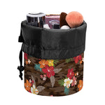 Brown Camo Hibiscus Flower Print Drawstring Makeup Bag