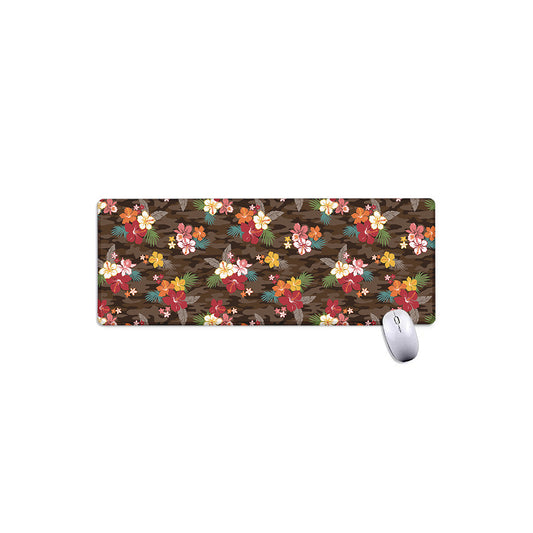 Brown Camo Hibiscus Flower Print Extended Mouse Pad