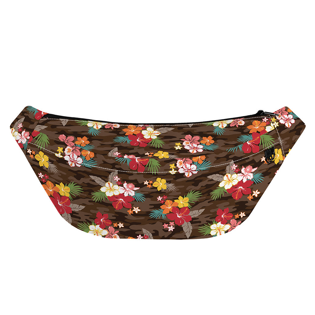 Brown Camo Hibiscus Flower Print Fanny Pack