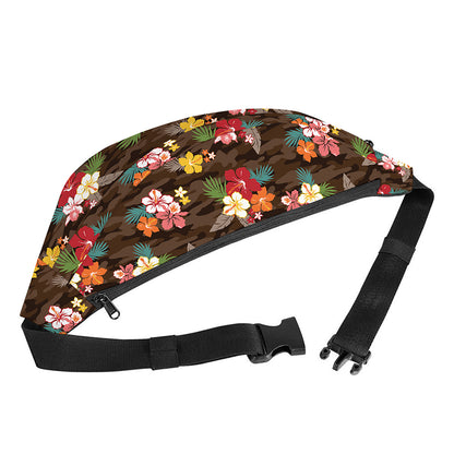 Brown Camo Hibiscus Flower Print Fanny Pack