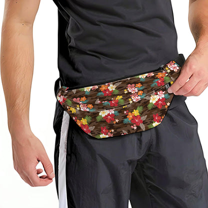 Brown Camo Hibiscus Flower Print Fanny Pack