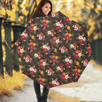 Brown Camo Hibiscus Flower Print Foldable Umbrella