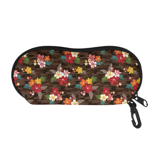 Brown Camo Hibiscus Flower Print Glasses Case
