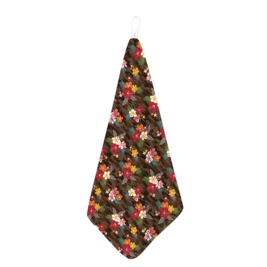 Brown Camo Hibiscus Flower Print Hand Towel