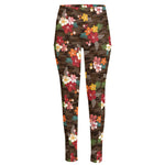 Brown Camo Hibiscus Flower Print High-Waisted Pocket Leggings