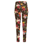 Brown Camo Hibiscus Flower Print High-Waisted Pocket Leggings