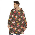 Brown Camo Hibiscus Flower Print Hoodie Blanket