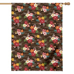 Brown Camo Hibiscus Flower Print House Flag