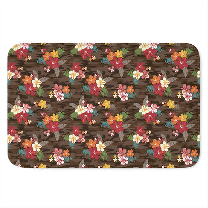 Brown Camo Hibiscus Flower Print Indoor Door Mat
