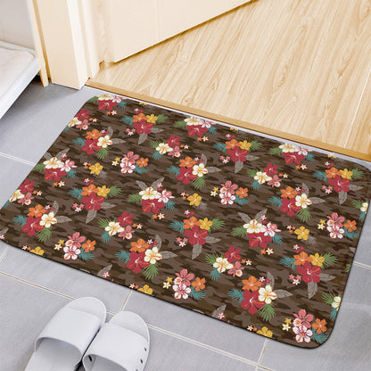 Brown Camo Hibiscus Flower Print Indoor Door Mat