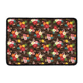Brown Camo Hibiscus Flower Print Kitchen Mat