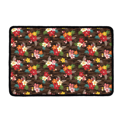 Brown Camo Hibiscus Flower Print Kitchen Mat