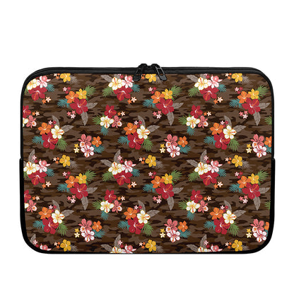 Brown Camo Hibiscus Flower Print Laptop Sleeve