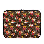 Brown Camo Hibiscus Flower Print Laptop Sleeve