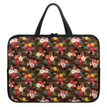 Brown Camo Hibiscus Flower Print Laptop Sleeve With Handle