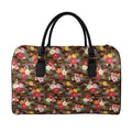 Brown Camo Hibiscus Flower Print Leather Duffel Bag