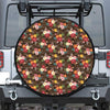 Brown Camo Hibiscus Flower Print Leather Spare Tire Cover