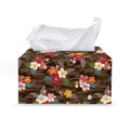 Brown Camo Hibiscus Flower Print Leather Tissue Box Cover