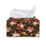 Brown Camo Hibiscus Flower Print Leather Tissue Box Cover
