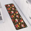 Brown Camo Hibiscus Flower Print Long Kitchen Mat