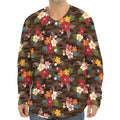 Brown Camo Hibiscus Flower Print Long Sleeve Baseball Jersey