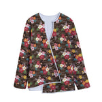 Brown Camo Hibiscus Flower Print Long Sleeve Short Coat