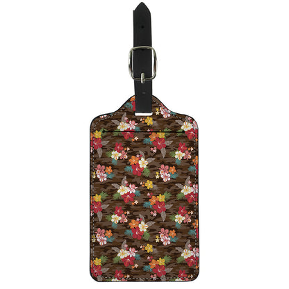 Brown Camo Hibiscus Flower Print Luggage Tag