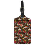 Brown Camo Hibiscus Flower Print Luggage Tag