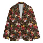 Brown Camo Hibiscus Flower Print Men's Blazer