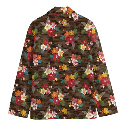 Brown Camo Hibiscus Flower Print Men's Blazer