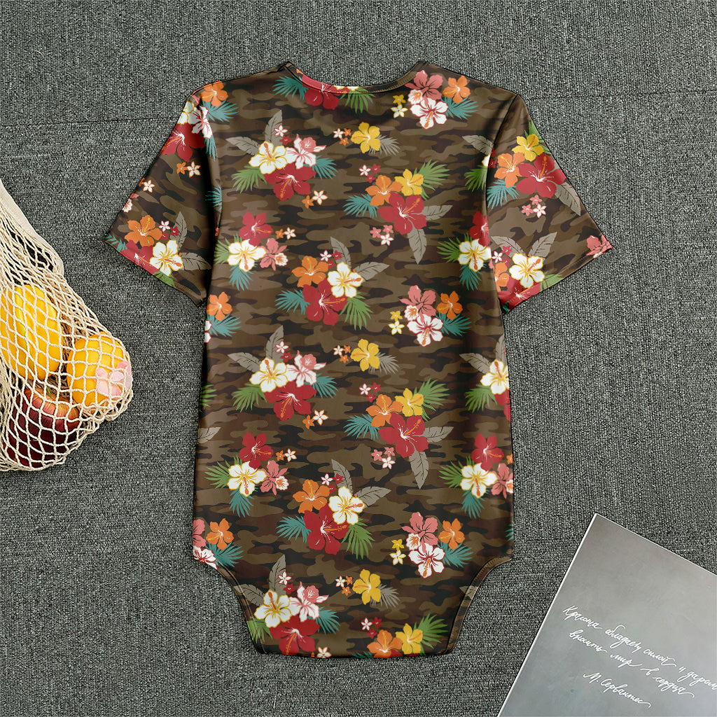 Brown Camo Hibiscus Flower Print Men's Bodysuit