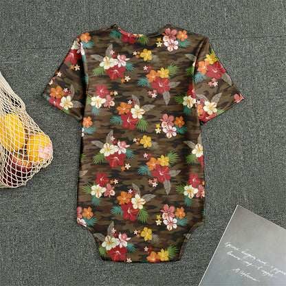 Brown Camo Hibiscus Flower Print Men's Bodysuit