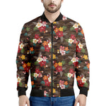 Brown Camo Hibiscus Flower Print Men's Bomber Jacket